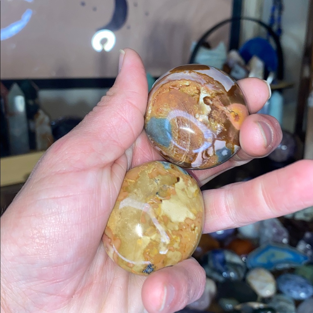 Polychrome Jasper Palm Stones - Earthy Desert Tones (Set of 2)